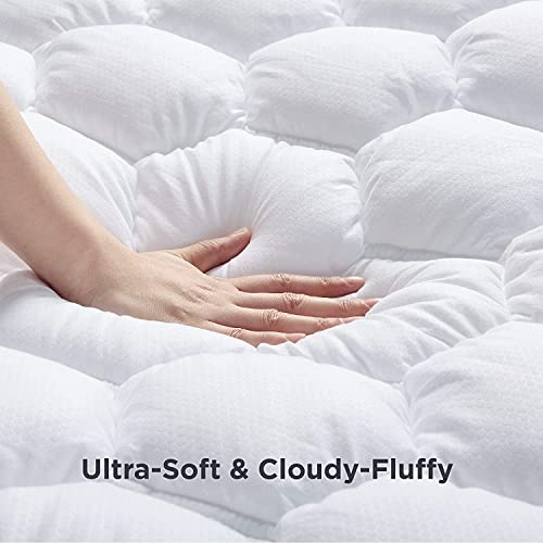 Bedsure California King Mattress Pad - Cal King Soft Cooling Mattress Cover Padded, Quilted Fitted Mattress Protector with 8-21" Deep Pocket, Breathable Fluffy Pillow Top, White, 72x84 Inches