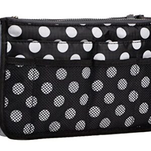 Vercord Purse Organizer Insert for Handbags Bag Organizers Inside Tote Pocketbook Women Nurse Nylon 13 Pockets Black Dot Medium