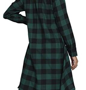 olrain Womens Plaids V Neck Long Sleeve Irregular Hem Casual Shirt Dress (Large, Green)