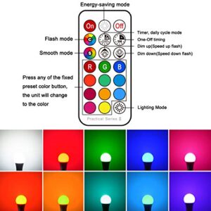 Yangcsl LED Light Bulbs 70W Equivalent, RGB Color Changing Light Bulb, 2 Moods/Memory/Sync/Dimmable, A19 E26 Screw Base, Timing Remote Control Included (Pack of 4)
