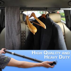Zento Deals Heavy Duty Expandable Clothes Bar Car Hanger Rod- Convenient Classic Black Combines With Strong Metal and Rubber Grips and Rings