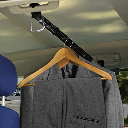 Zento Deals Heavy Duty Expandable Clothes Bar Car Hanger Rod- Convenient Classic Black Combines With Strong Metal and Rubber Grips and Rings