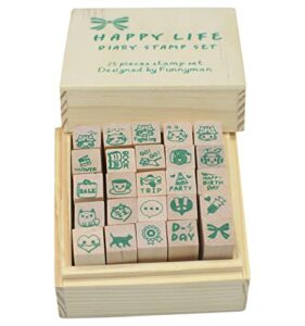 pack of 25 pcs small green happy life shape wooden rubber stamps with box for diy craft card and photo album (green)