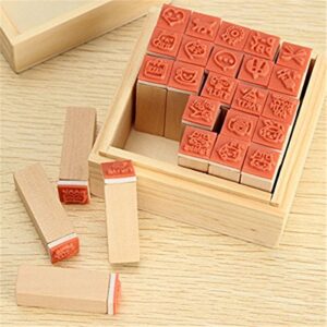 Pack of 25 Pcs Small Green Happy Life Shape Wooden Rubber Stamps with Box for DIY Craft Card and Photo Album (Green)