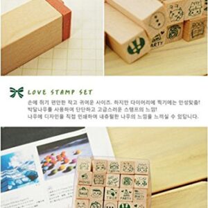 Pack of 25 Pcs Small Green Happy Life Shape Wooden Rubber Stamps with Box for DIY Craft Card and Photo Album (Green)