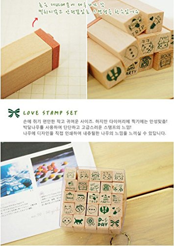 Pack of 25 Pcs Small Green Happy Life Shape Wooden Rubber Stamps with Box for DIY Craft Card and Photo Album (Green)