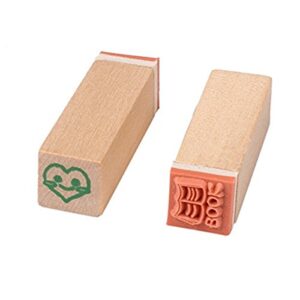 Pack of 25 Pcs Small Green Happy Life Shape Wooden Rubber Stamps with Box for DIY Craft Card and Photo Album (Green)