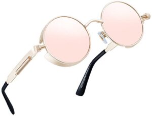 joopin mirrored pink sunglasses round hippie, steampunk circle shades for women, halloween costume sun glasses polarized uv400 protection circular shady rays sunnies