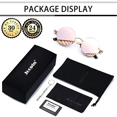 Joopin Mirrored Pink Sunglasses Round Hippie, Steampunk Circle Shades for Women, Halloween Costume Sun Glasses Polarized UV400 Protection Circular Shady Rays Sunnies