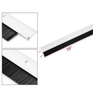 uxcell® Door Bottom Sweep White Aluminum Alloy w 0.8-inch Black PP Silicone Soft Brush 39-inch x 1.7-inch