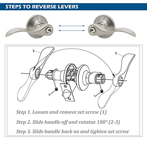 Gobrico Brushed Nickel 2 Keyed-Alike Entry Door Locksets with Lock and Same Key Wave/Drop-Style Interior/Interior Door Handles with Universal Levers