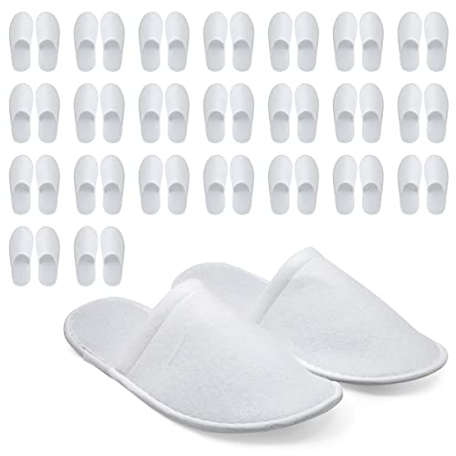 Juvale 24 Pairs Disposable House Slippers for Guests, Bulk Pack for Hotel, Spa, Shoeless Home, White Closed Toe (US Men Size 10, Women 11)