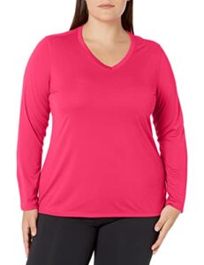 just my size women's plus size active long sleeve cool dri v-neck tee, pop art pink, 5x