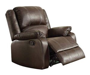 acme furniture zuriel rocker recliner - brown pu, comfortable reclining chair for small spaces, easy chair with pocket coil seating