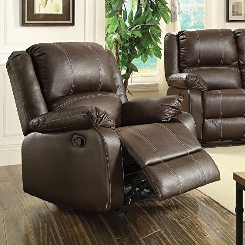 ACME Furniture Zuriel Rocker Recliner - Brown PU, Comfortable Reclining Chair for Small Spaces, Easy Chair with Pocket Coil Seating