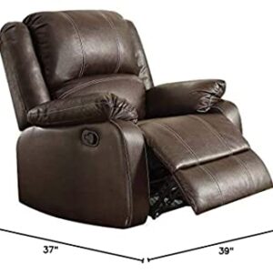 ACME Furniture Zuriel Rocker Recliner - Brown PU, Comfortable Reclining Chair for Small Spaces, Easy Chair with Pocket Coil Seating