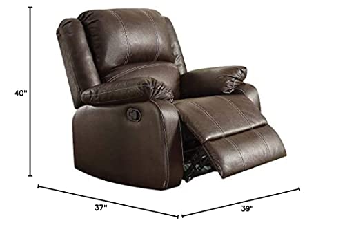 ACME Furniture Zuriel Rocker Recliner - Brown PU, Comfortable Reclining Chair for Small Spaces, Easy Chair with Pocket Coil Seating