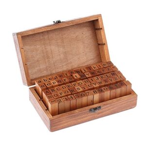 70 pcs Vintage DIY Number and Alphabet Letter Wood Rubber Stamps Set with Wooden Box