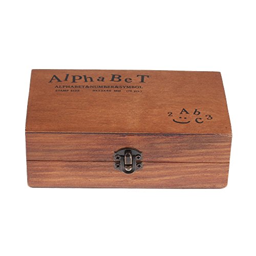 70 pcs Vintage DIY Number and Alphabet Letter Wood Rubber Stamps Set with Wooden Box