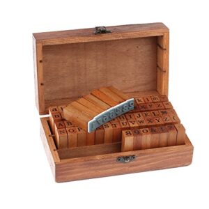 70 pcs Vintage DIY Number and Alphabet Letter Wood Rubber Stamps Set with Wooden Box