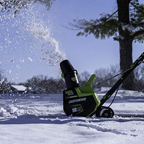 Earthwise SN74018 Cordless Electric 40-Volt 4Ah Brushless Motor, 18-Inch Snow Thrower, 500lbs/Minute, With LED spotlight (Battery and Charger Included)