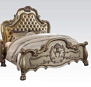 acme dresden california king bed - 23154ck - bone pu & gold patina