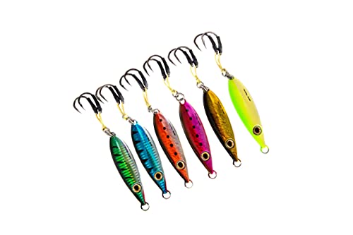 Palomar Flat Fall Jig Slow Pitch Vertical Iron Ocean Lure | MUSTAD Hooks-Owner Rings | Kevlar Assist Cord | 10 Colors-5 Weights | 6-Pack / 2-Pack Bulk Prices | Evolutionary Graphene Paint | US Owned