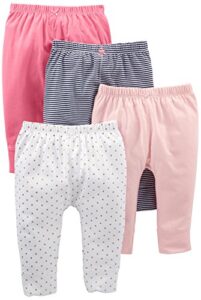 simple joys by carter's baby girls' pant, pack of 4, navy stripe/pale peach/pink/white dots, 3-6 months
