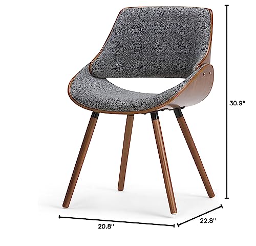 SIMPLIHOME Malden 18 Inch Mid Century Modern Bentwood Dining Chair with Wood Back in Grey Woven Fabric, For the Dining Room