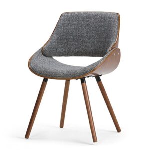 simplihome malden 18 inch mid century modern bentwood dining chair with wood back in grey woven fabric, for the dining room