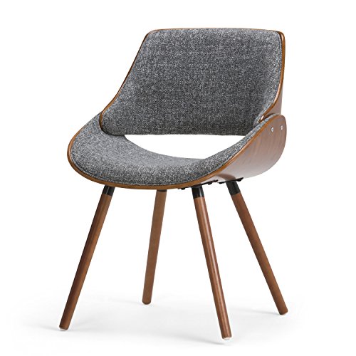 SIMPLIHOME Malden 18 Inch Mid Century Modern Bentwood Dining Chair with Wood Back in Grey Woven Fabric, For the Dining Room