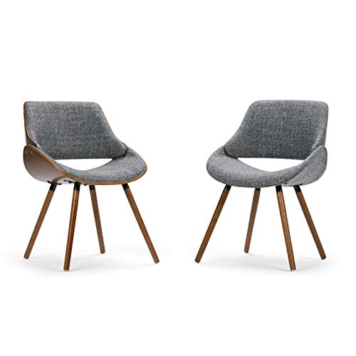 SIMPLIHOME Malden 18 Inch Mid Century Modern Bentwood Dining Chair with Wood Back in Grey Woven Fabric, For the Dining Room