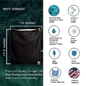 Ornadi Wet Gym Clothes Bag Antimicrobial Waterproof Sport Sack Inhibits Bacteria & Odor from Dirty Laundry, Swimsuits, Sweaty Shoes for Smell Proof Travel 14 X 17.5 Made in USA