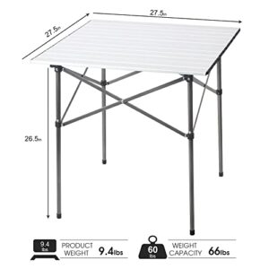 PORTAL Lightweight Aluminum Folding Square Table Roll Up Top 4 People Compact Table with Carry Bag For Camping, Picnic, Backyards, BBQ (White)