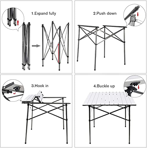 PORTAL Lightweight Aluminum Folding Square Table Roll Up Top 4 People Compact Table with Carry Bag For Camping, Picnic, Backyards, BBQ (White)