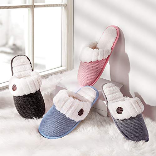 HomeTop Women's Cute House Slippers for Ladies Memory Foam Indoor Outdoor Slip on Bedroom Soft Home Shoes with Fuzzy Knitted Faux Fur (39-40 (US Women's 9-10; Men's 7-8), Light Gray)