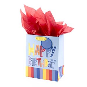 hallmark 9" medium gift bag with tissue paper (happy birthday, rainbow stripes on light blue)