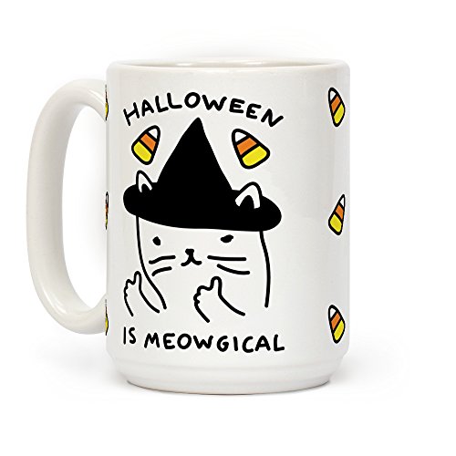 LookHUMAN Halloween Is Meowgical White 15 Ounce Ceramic Coffee Mug