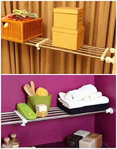 Baoyouni Adjustable Closet Tension Shelf Rod Expandable Clothes Hanging Rail Pole Dividers Wardrobe Space Saving Storage Organizer Ivory, 46.85-75 Inches