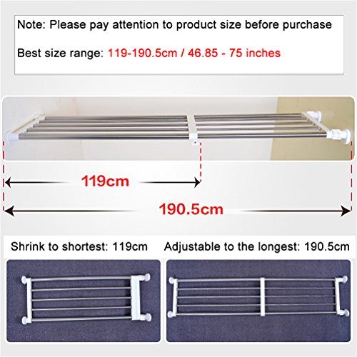 Baoyouni Adjustable Closet Tension Shelf Rod Expandable Clothes Hanging Rail Pole Dividers Wardrobe Space Saving Storage Organizer Ivory, 46.85-75 Inches