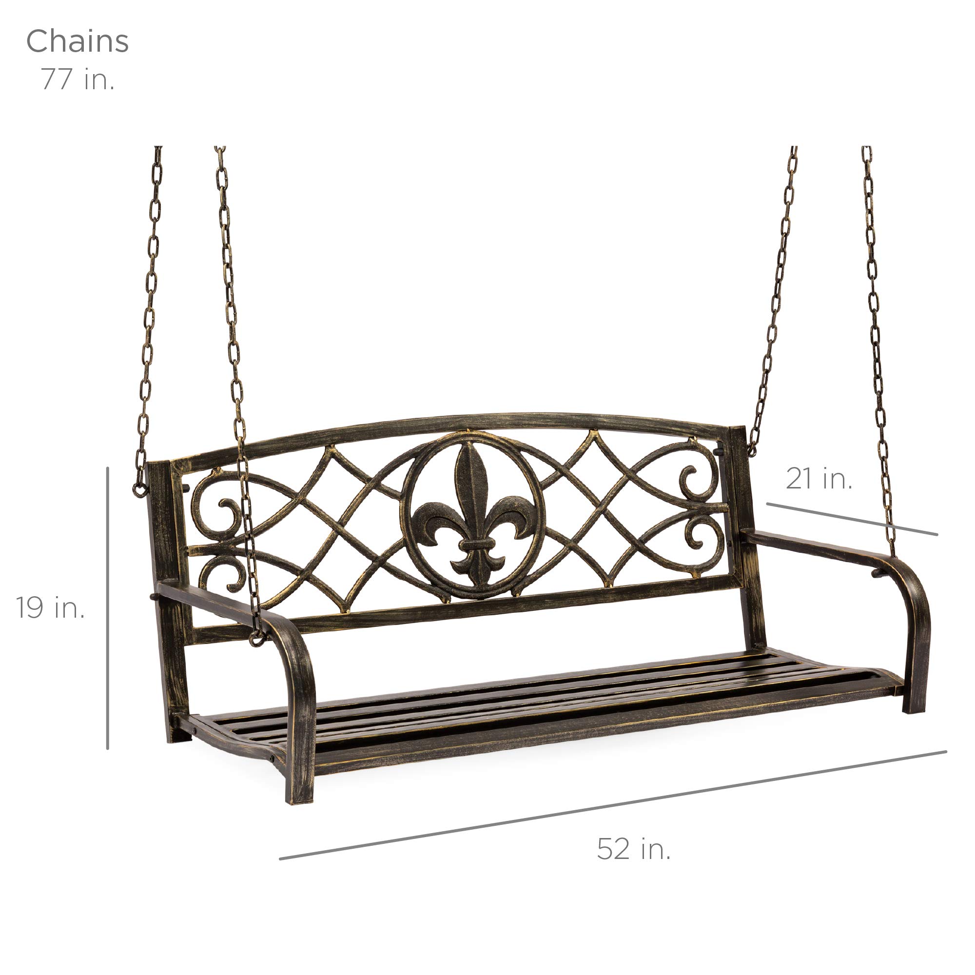 Best Choice Products 2-Person Metal Outdoor Porch Swing, Hanging Steel Patio Bench for Garden, Deck, Yard w/Weather-Resistant Steel, 485lb Weight Capacity - Bronze