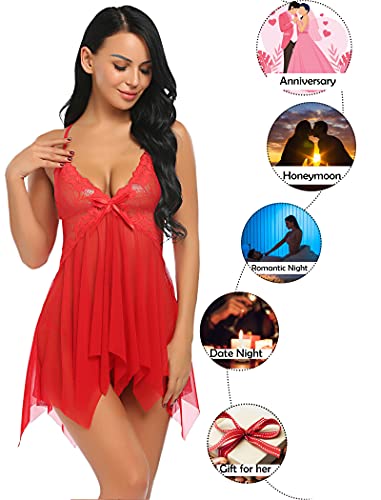 Avidlove Womens Red Babydoll Lingerie for Women Valentines Day Lingerie Negligee Lingerie Red L