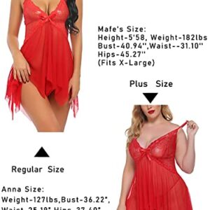 Avidlove Womens Red Babydoll Lingerie for Women Valentines Day Lingerie Negligee Lingerie Red L