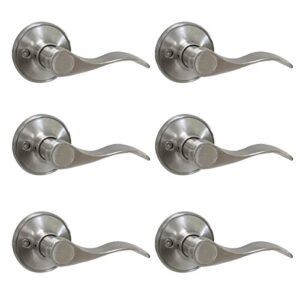 probrico wave style single dummy door levers dummy door handles satin nickel finish, right handed, pack of 6