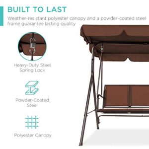 Best Choice Products 2-Seater Outdoor Adjustable Canopy Swing Glider, Patio Loveseat Bench for Deck, Porch w/Armrests, Textilene Fabric, Steel Frame - Brown