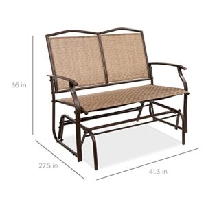 Best Choice Products 2-Person Outdoor Patio Swing Glider Steel Bench Loveseat Rocker for Deck, Porch w/Textilene Fabric, Steel Frame - Brown