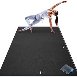 Gorilla Mats Premium Large Yoga Mat – 7' x 5' x 8mm Extra Thick & Ultra Comfortable, Non-Toxic, Non-Slip Barefoot Exercise Mat – Works Great on Any Floor for Stretching, Cardio or Home Workouts