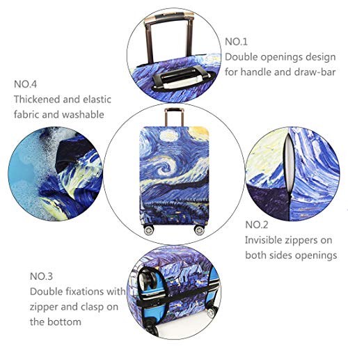 TRAVEL KIN Thickened Luggage Cover ，Washable Travel Gear Cover，18/24/28/32 Inch Suitcase Spandex Protective Cover (M(22"-24" luggage), Starry Night)