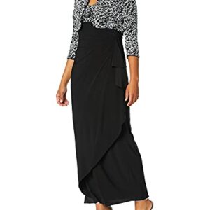 Alex Evenings Women's Empire Waist Dress with Side Ruched Skirt and Jacket (Petite and Regular Sizes), Black/White, 14P