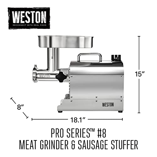 Weston Pro Series Electric Meat Grinder, Commercial Grade, 560 Watts, .75 HP, 6lbs. Per Minute, Stainless Steel (10-0801-W)